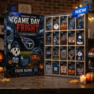 Front view of Tennessee Titans Halloween 2026 Advent Calendar box featuring twenty-four themed ornaments.