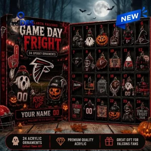 Open Atlanta Falcons Game Day Fright Halloween Advent Calendar displaying twenty-four numbered compartments with spooky acrylic ornaments.