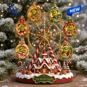 Personalized The Grinch Christmas Ferris Acrylic Light Box featuring six individual Grinch character ornaments and names.