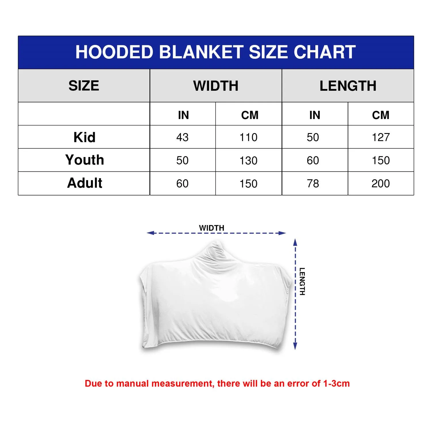 Hooded Blanket Size Chart