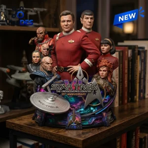 Star Trek VI The Undiscovered Country 35th Anniversary Acrylic Plaque featuring Kirk, Spock, and crew with NCC-1701-A saucer.