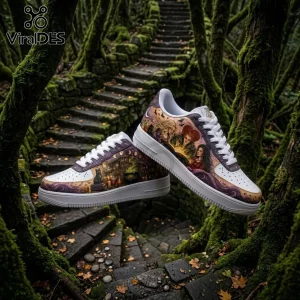 Hocus Pocus Sanderson Sisters Air Force 1 Sneakers featuring custom witch illustrations and cauldron artwork on white leather.