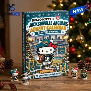 Front view of a Jacksonville Jaguars advent calendar featuring a cartoon cat wearing a team jersey and helmet.