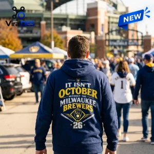 Milwaukee Brewers 2026 Postseason blue hoodie featuring back graphics with yellow and white team-themed typography.