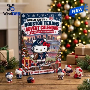 Front view of Hello Kitty x Houston Texans Advent Calendar box featuring stadium graphic and mini character figurines.