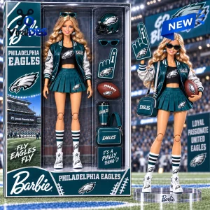 Barbie Philadelphia Eagles Acrylic Plaque collectible featuring a doll in team colors with mini football accessories.
