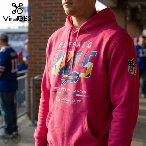 Buffalo Bills NFL Crucial Catch Intercept Cancer Pink Hoodie featuring team graphics and a front kangaroo pocket.