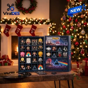 Front view of Pink Floyd Christmas Advent Calendar 2026 with toy figurines displayed in open boxes.