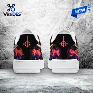 Ghost Band 2 Big To Rig Air Force 1 sneaker back view featuring custom gothic graphic prints and prominent logos.