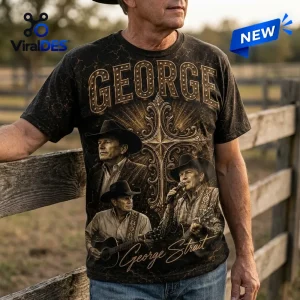 George Strait Pure Country King of Country shirt in black featuring country singer portraits, acoustic guitar, and cross.