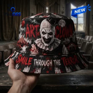 Art The Clown Smile Through The Terror Horror Bucket Hat