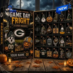 Open Green Bay Packers Halloween advent calendar displaying twenty-four numbered compartments with spooky ornaments.