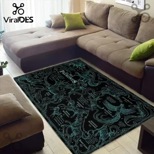 Harry Potter Patronus Charm Rectangular Area Rug featuring teal magical silhouettes on a black background.