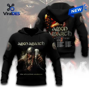 Amon Amarth Allfather Awakens 2026 Concert Tour shirt featuring a Viking warrior illustration and tour date text.
