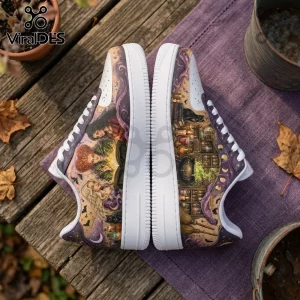 Hocus Pocus Sanderson Sisters Air Force 1 Sneakers featuring colorful movie character art on a white leather base.