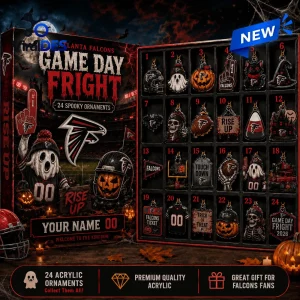 Open Atlanta Falcons Game Day Fright Halloween Advent Calendar showing 24 spooky ornaments.