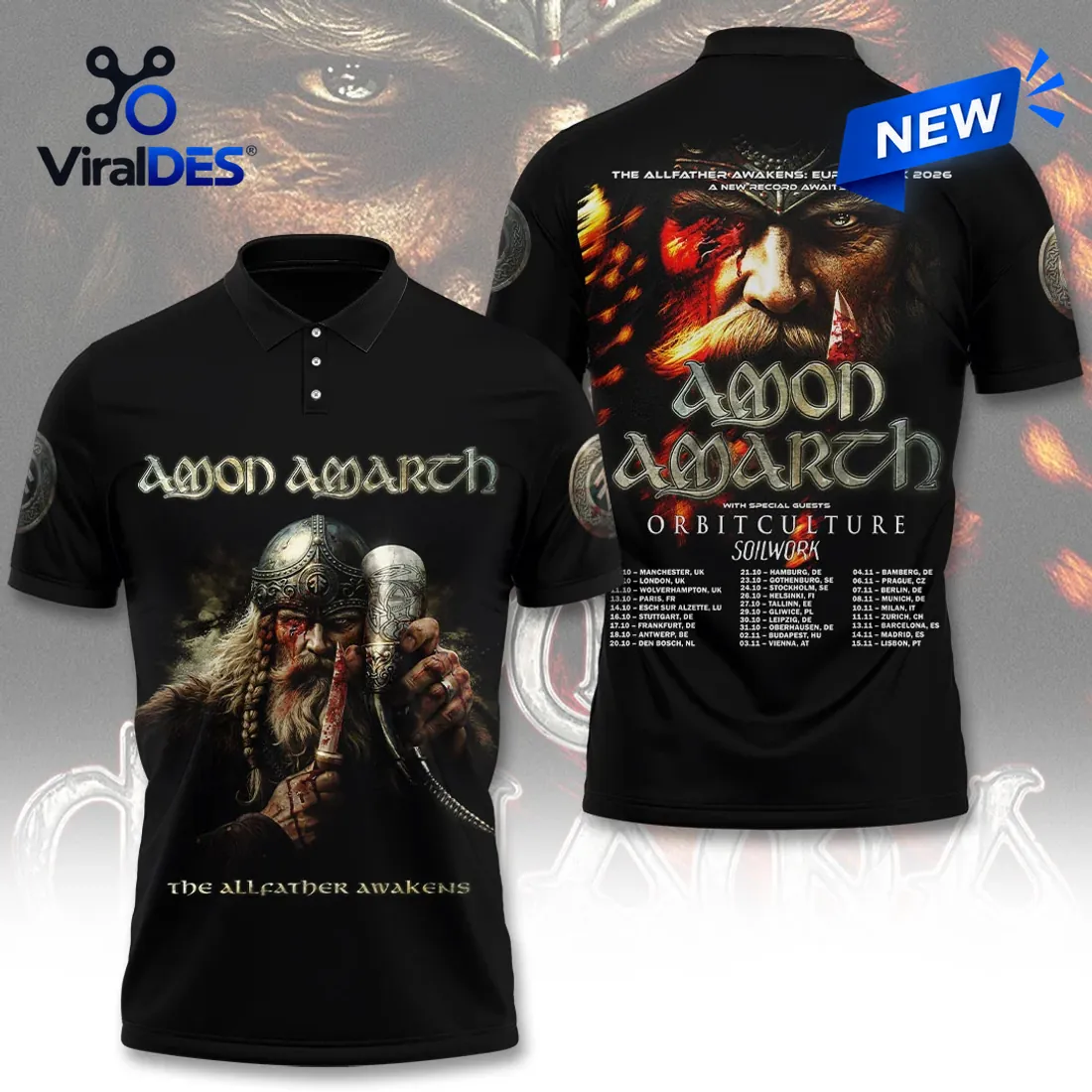 Amon Amarth The Allfather Awakens 2026 Tour Polo Shirt Amon Amarth The Allfather Awakens 2026 Tour Polo Shirt