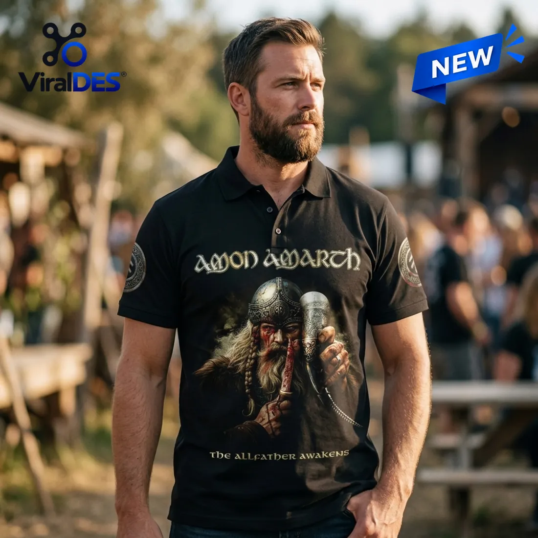 Amon Amarth The Allfather Awakens 2026 Tour Polo Shirt Amon Amarth The Allfather Awakens 2026 Tour Polo Shirt