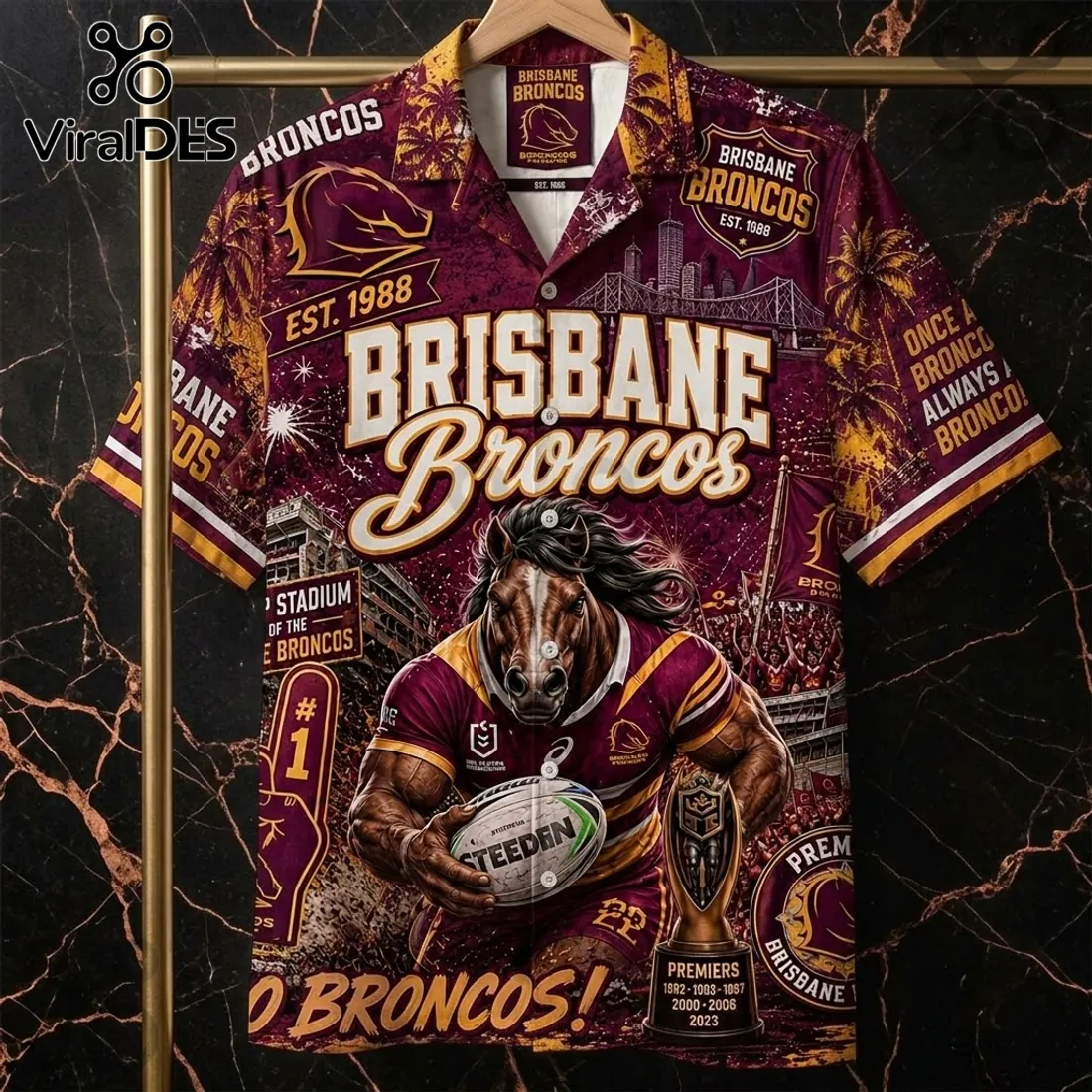 Brisbane Broncos Maroon Hawaiian Shirt Brisbane Broncos Maroon Hawaiian Shirt