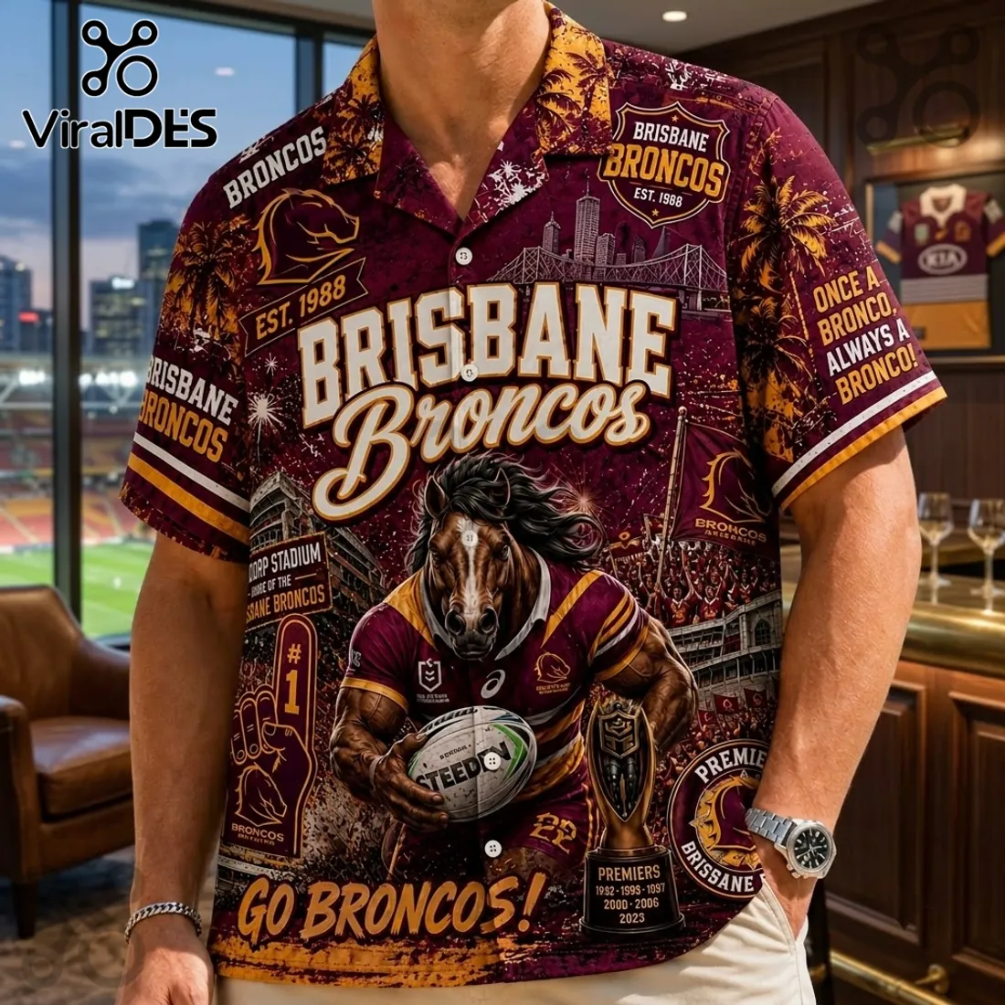 Brisbane Broncos Maroon Hawaiian Shirt Brisbane Broncos Maroon Hawaiian Shirt