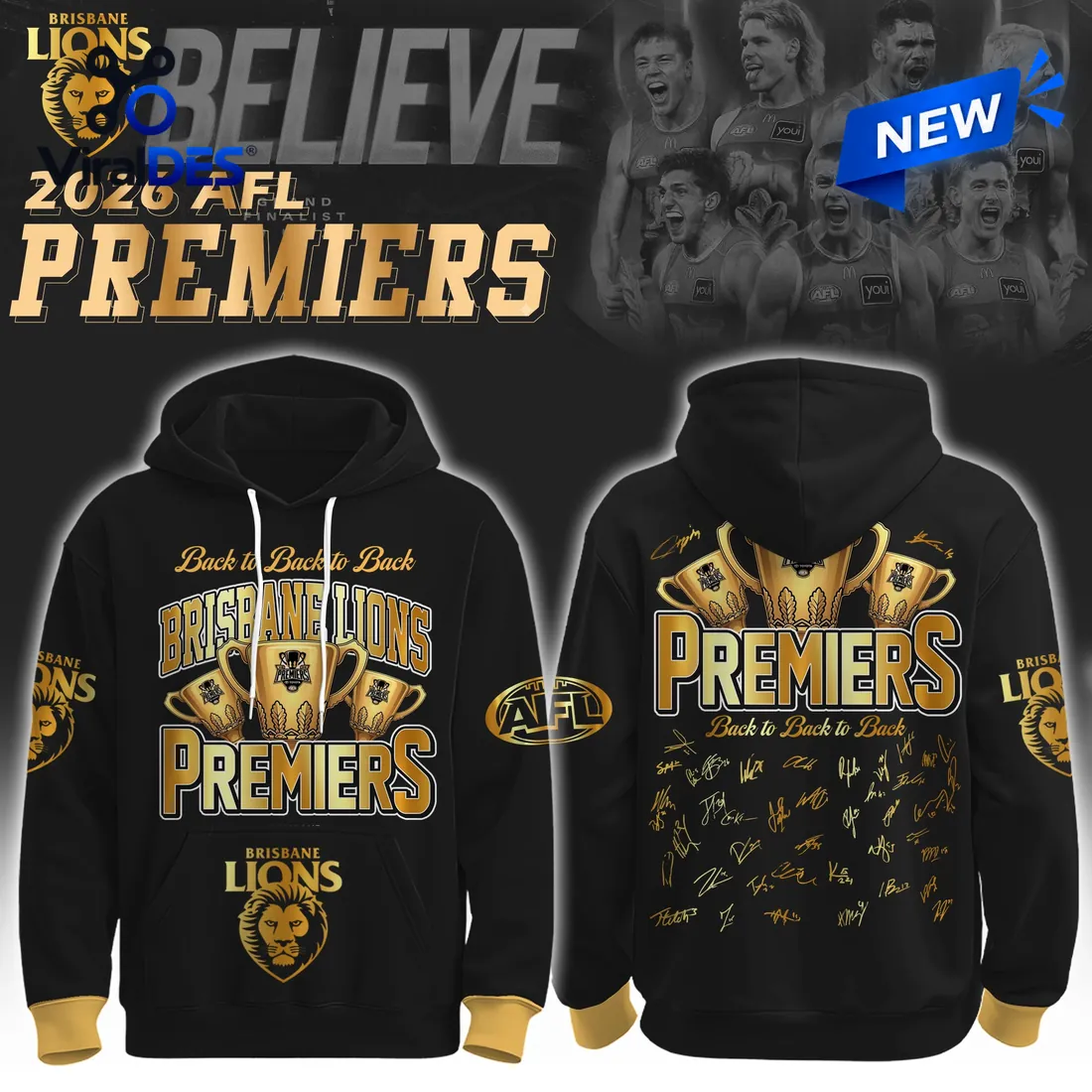 Brisbane Lions 2026 AFL Premiers Black Hoodie Brisbane Lions 2026 AFL Premiers Black Hoodie
