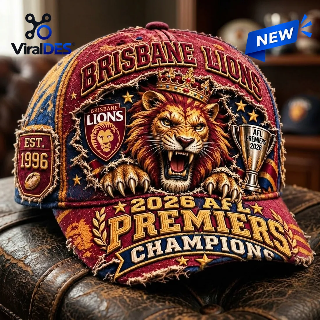 Brisbane Lions 2026 AFL Premiers Champions Distressed Cap Brisbane Lions 2026 AFL Premiers Champions Distressed Cap