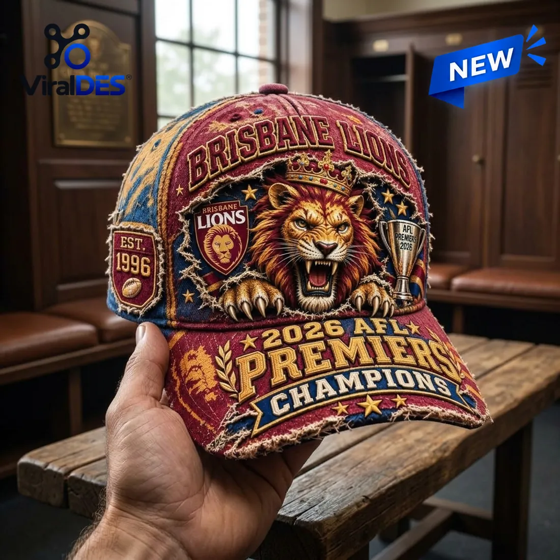 Brisbane Lions 2026 AFL Premiers Champions Distressed Cap Brisbane Lions 2026 AFL Premiers Champions Distressed Cap