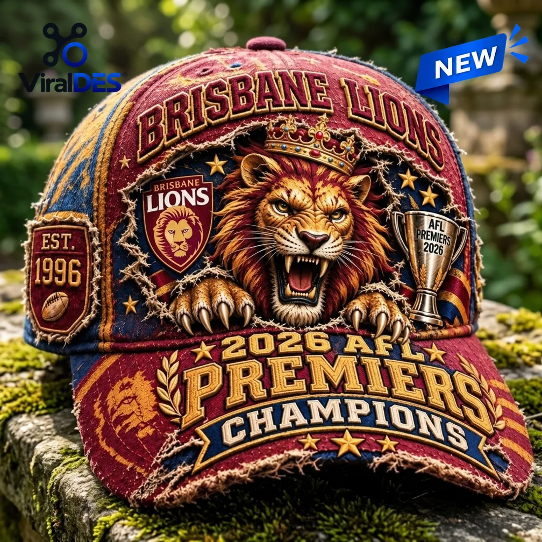 Brisbane Lions 2026 AFL Premiers Champions Distressed Cap Brisbane Lions 2026 AFL Premiers Champions Distressed Cap