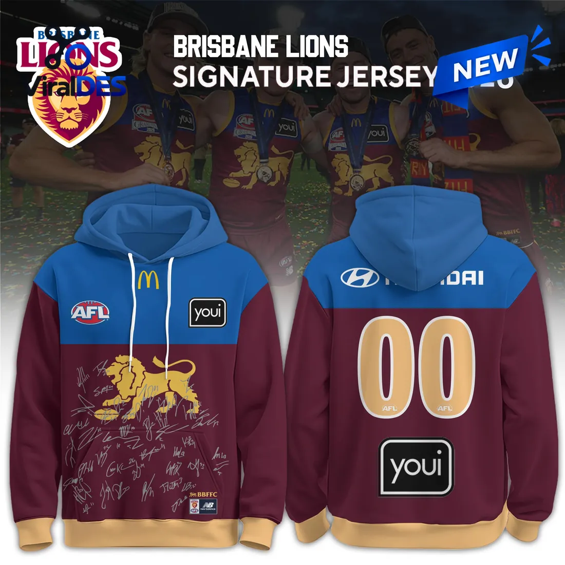 Brisbane Lions AFL 2026 Team Signature Hoodie Brisbane Lions AFL 2026 Team Signature Hoodie