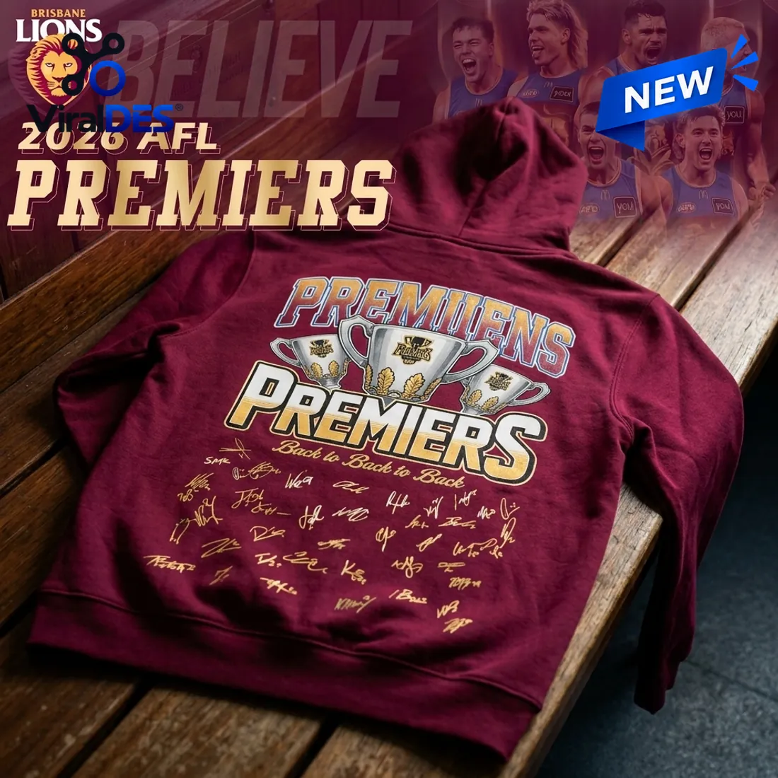 Brisbane Lions AFL Three-Peat Premiers Maroon Hoodie Brisbane Lions AFL Three-Peat Premiers Maroon Hoodie