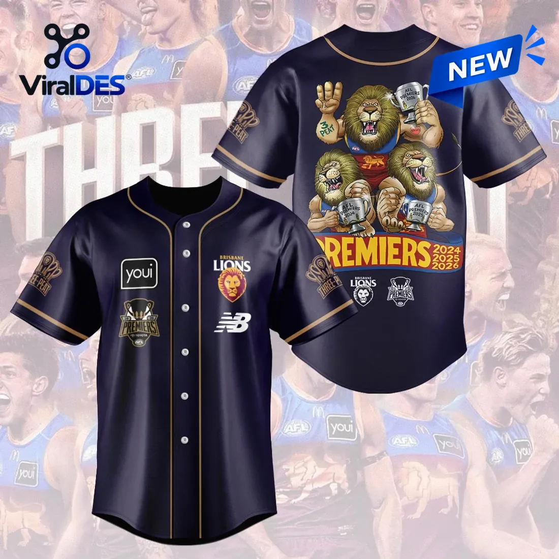 Brisbane Lions Navy Blue 2026 AFL Premiers Baseball Jersey Brisbane Lions Navy Blue 2026 AFL Premiers Baseball Jersey