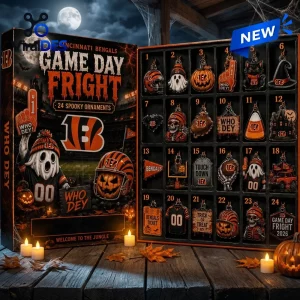 Open Cincinnati Bengals Game Day Fright Halloween Advent Calendar box displaying twenty four numbered spooky ornaments.