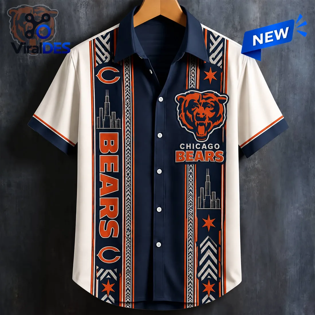 Chicago Bears Skyline Button Down Hawaiian Shirt Chicago Bears Skyline Button Down Hawaiian Shirt