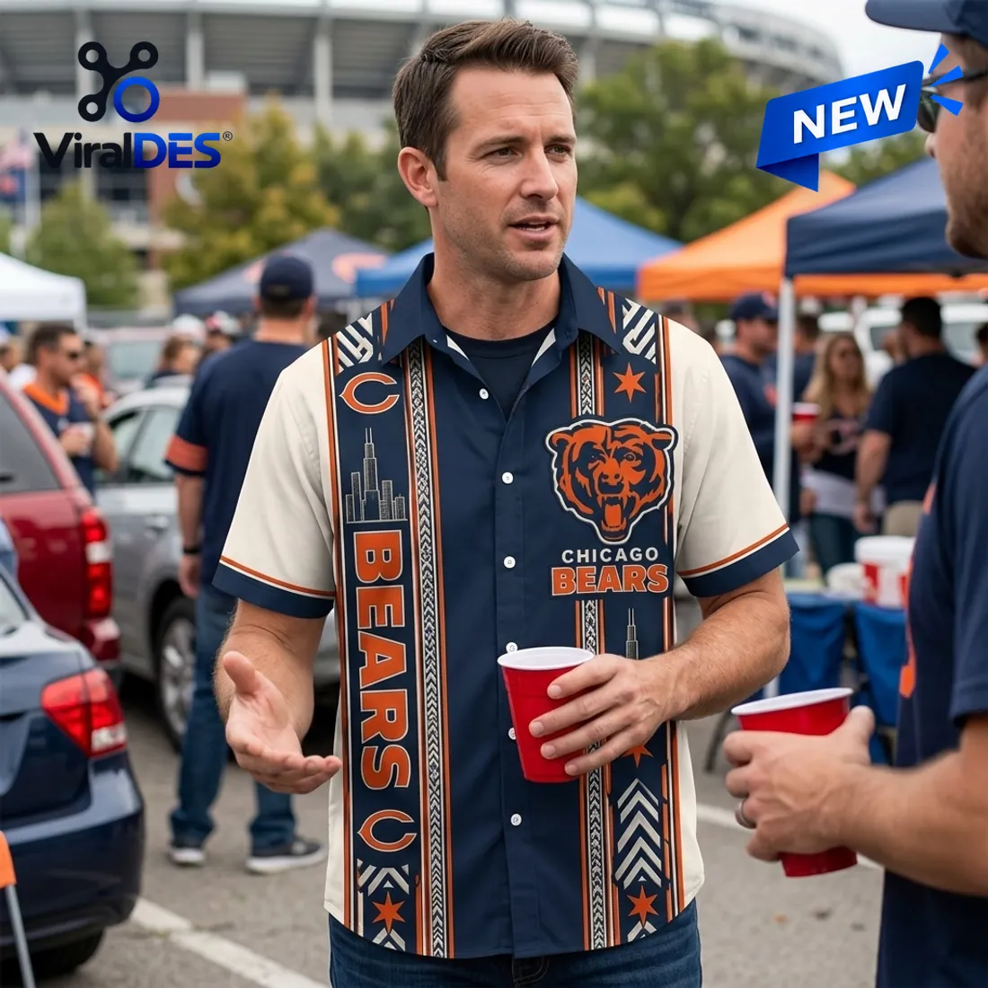 Chicago Bears Skyline Button Down Hawaiian Shirt Chicago Bears Skyline Button Down Hawaiian Shirt