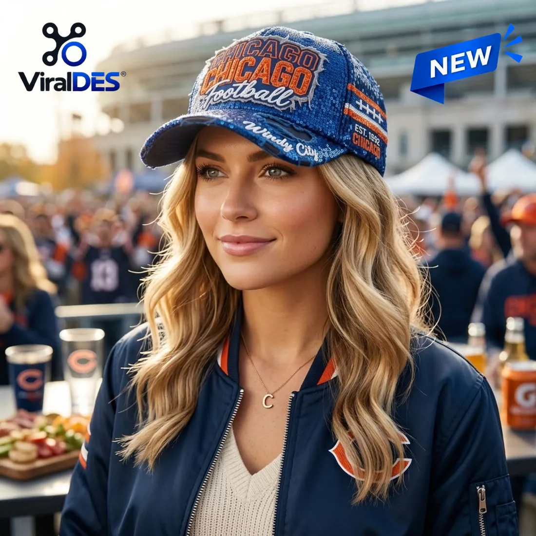 Chicago Football Sequin Baseball Cap Chicago Football Sequin Baseball Cap