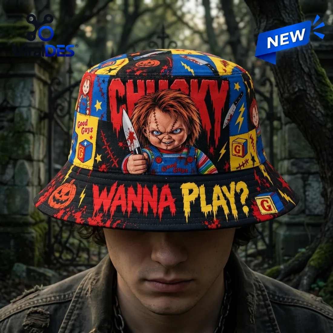 Chucky Wanna Play Horror Bucket Hat Chucky Wanna Play Horror Bucket Hat