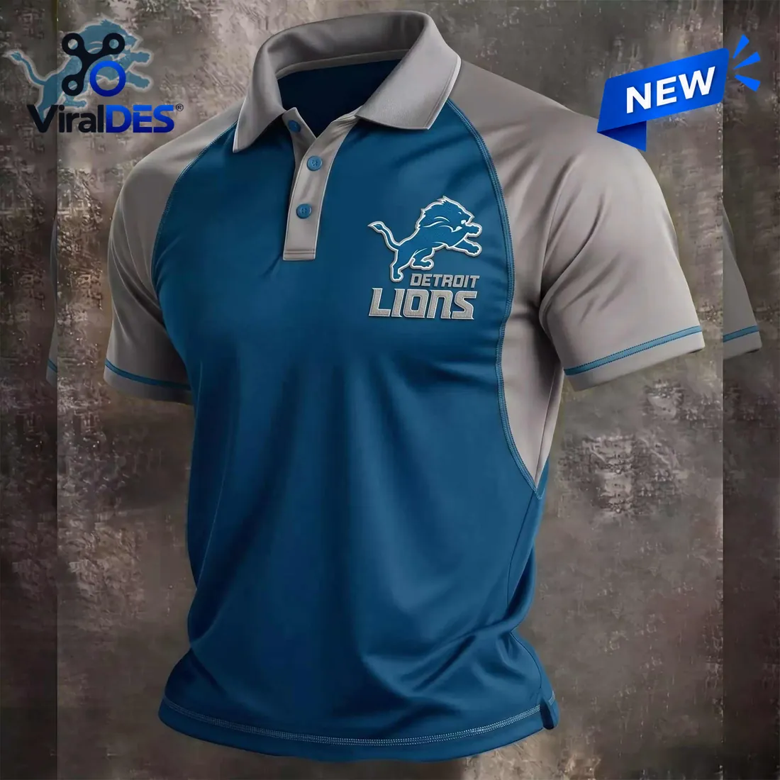 Detroit Lions Blue and Grey Two Tone Polo Shirt Detroit Lions Blue and Grey Two Tone Polo Shirt