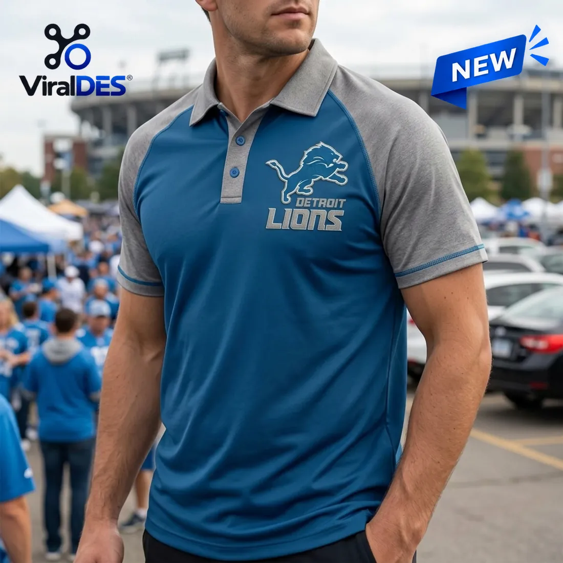 Detroit Lions Blue and Grey Two Tone Polo Shirt Detroit Lions Blue and Grey Two Tone Polo Shirt
