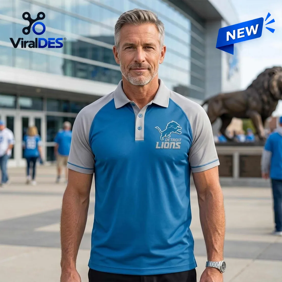 Detroit Lions Blue and Grey Two Tone Polo Shirt Detroit Lions Blue and Grey Two Tone Polo Shirt