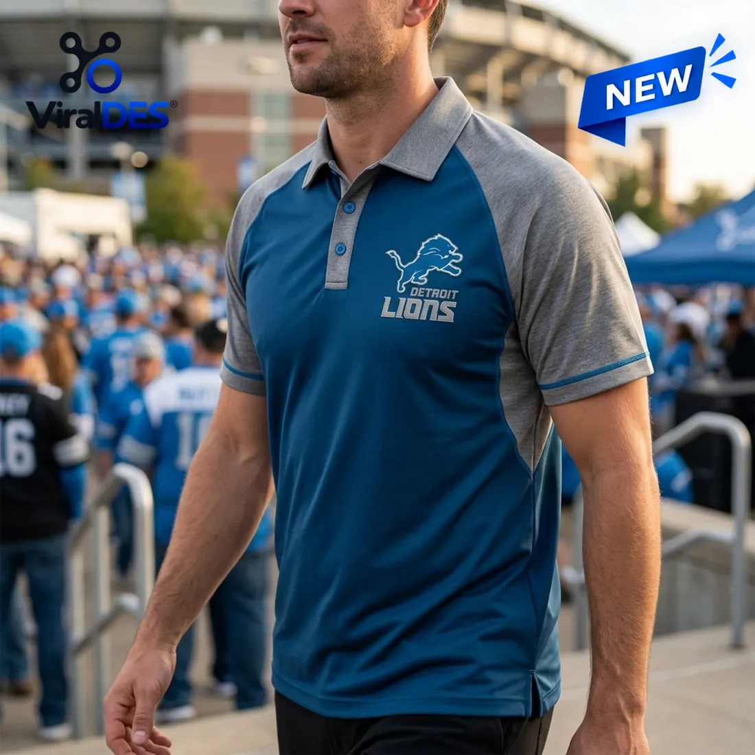 Detroit Lions Blue and Grey Two Tone Polo Shirt Detroit Lions Blue and Grey Two Tone Polo Shirt