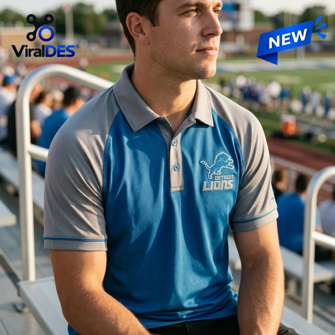 Detroit Lions Blue and Grey Two Tone Polo Shirt Detroit Lions Blue and Grey Two Tone Polo Shirt