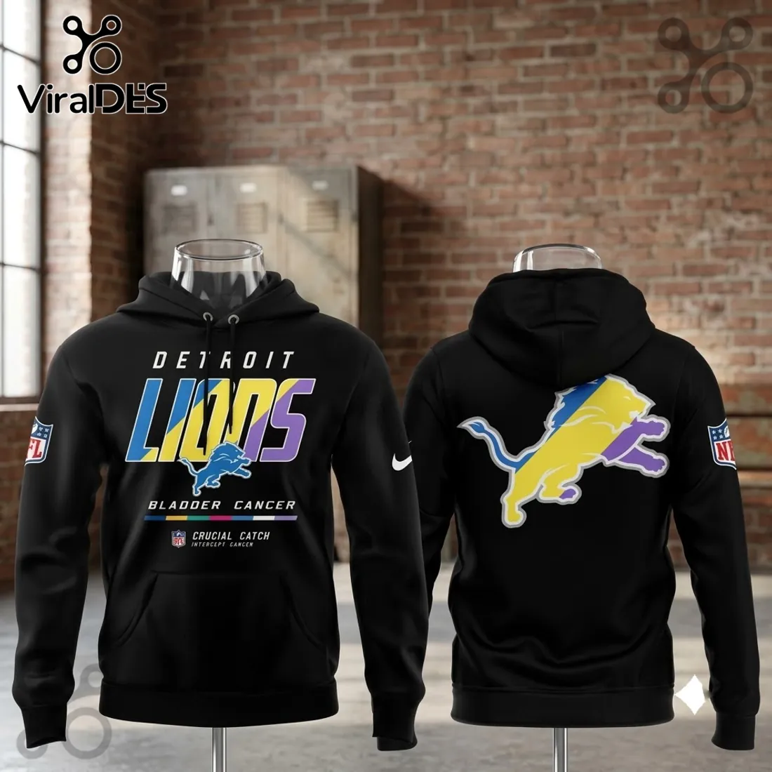 Detroit Lions Crucial Catch Bladder Cancer Black Hoodie Detroit Lions Crucial Catch Bladder Cancer Black Hoodie