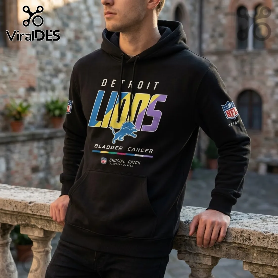Detroit Lions Crucial Catch Bladder Cancer Black Hoodie Detroit Lions Crucial Catch Bladder Cancer Black Hoodie