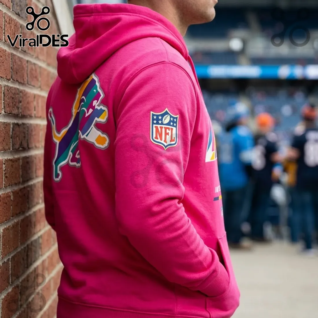 Detroit Lions NFL Crucial Catch Pink Pullover Hoodie Detroit Lions NFL Crucial Catch Pink Pullover Hoodie