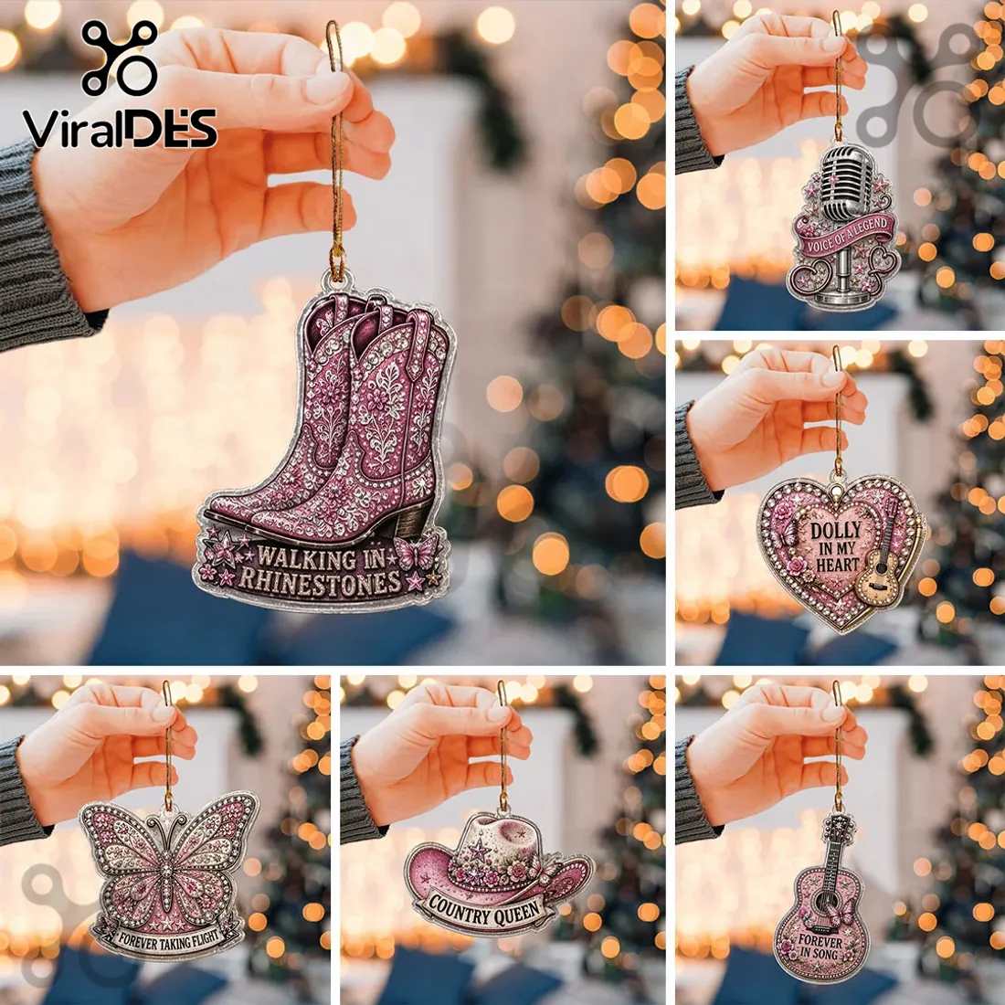 Dolly Parton Pink Rhinestone Acrylic Ornament Set Dolly Parton Pink Rhinestone Acrylic Ornament Set