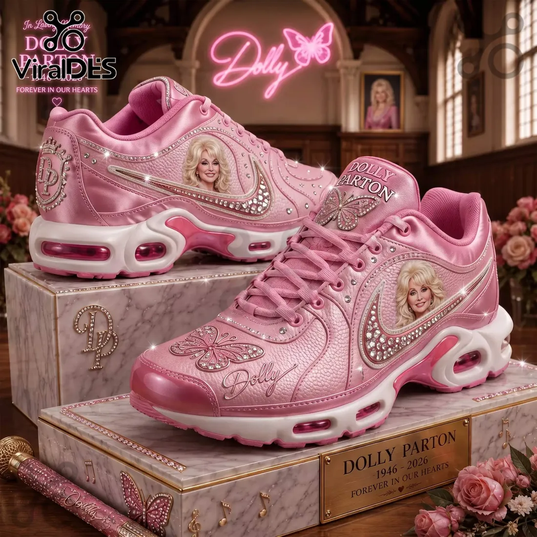 Dolly Parton Pink Rhinestone Air Max Plus Sport Shoes Dolly Parton Pink Rhinestone Air Max Plus Sport Shoes