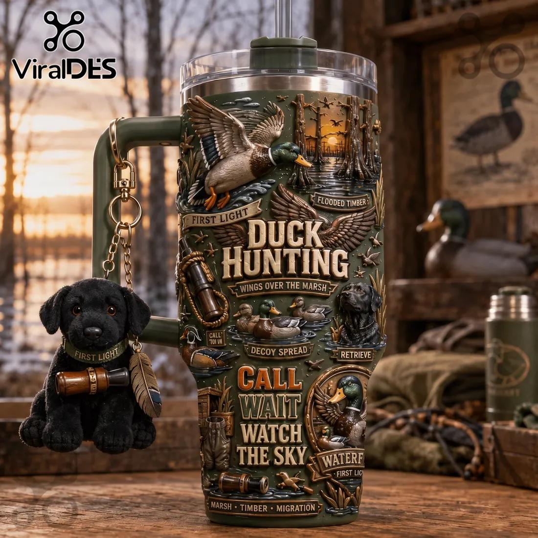 Duck Hunting Flooded Timber 40oz Handle Tumbler Duck Hunting Flooded Timber 40oz Handle Tumbler