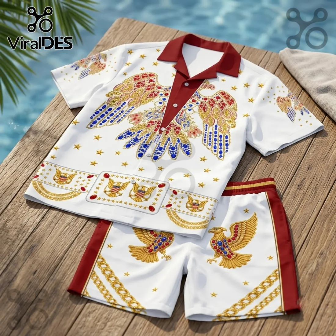 Elvis Presley Gold Eagle Hawaiian Shirt and Shorts Elvis Presley Gold Eagle Hawaiian Shirt and Shorts