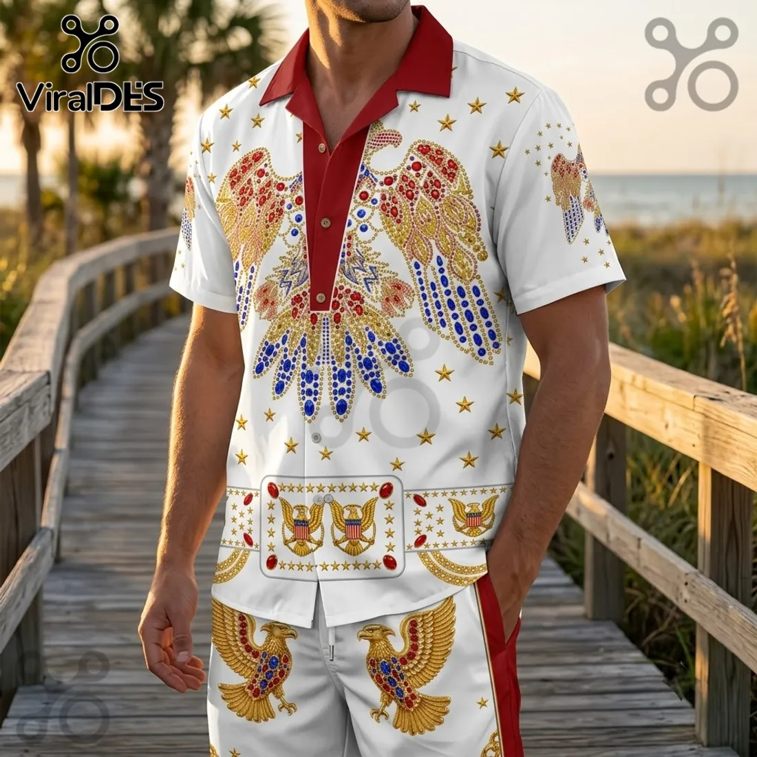 Elvis Presley Gold Eagle Hawaiian Shirt and Shorts Elvis Presley Gold Eagle Hawaiian Shirt and Shorts