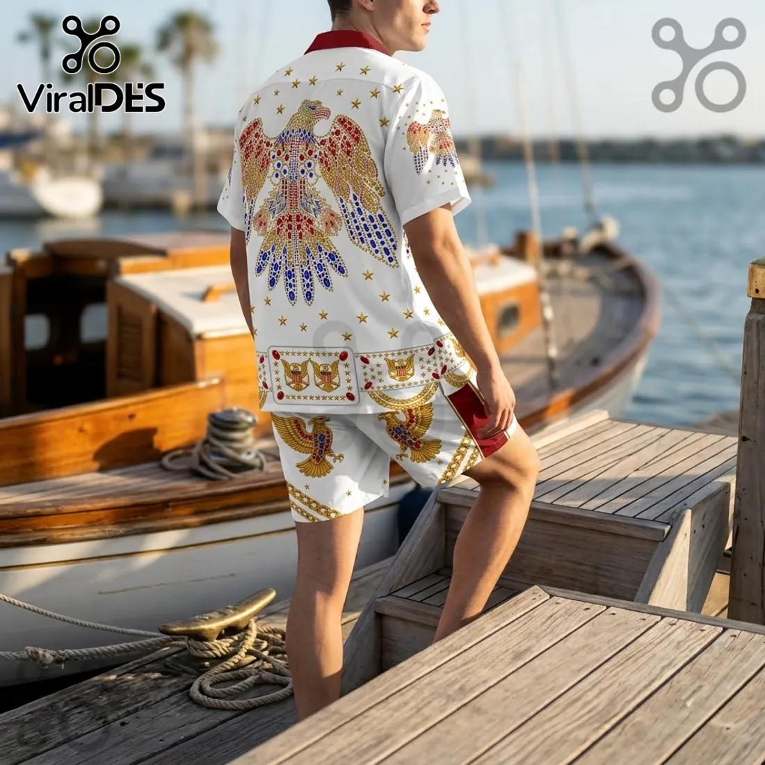 Elvis Presley Gold Eagle Hawaiian Shirt and Shorts Elvis Presley Gold Eagle Hawaiian Shirt and Shorts